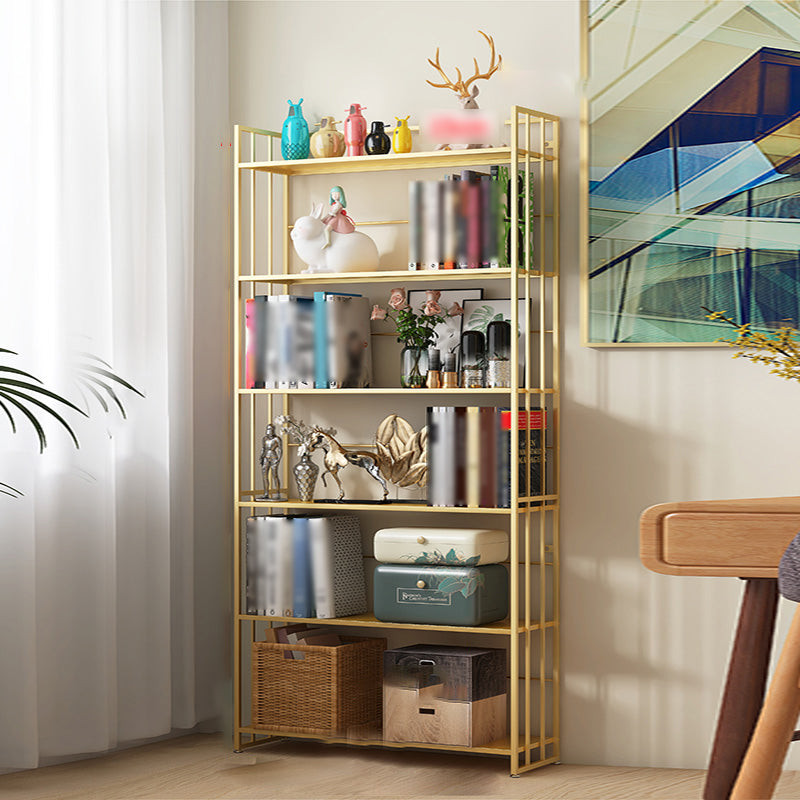 Modern Style Metal Bookshelf Vertical Open Shelf Bookcase for Study Room 23.6"L x 9.8"W x 70.1"H Gold Clearhalo 'Bookcases' 'furn' 'furn_bookcases' 'Furniture' 'furniture_bookcases' 'kitchen' 'kitchen_bookcases' 'Living Room Furniture' 'Office Furniture' 4670128