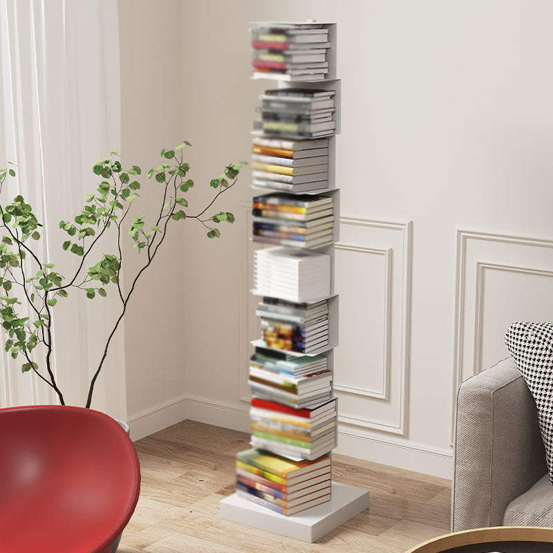Modern Corner Vertical Bookshelf White and Black Closed Back Bookshelf 13.8"L x 13.8"W x 63.4"H White Clearhalo 'Bookcases' 'furn' 'furn_bookcases' 'Furniture' 'furniture_bookcases' 'kitchen' 'kitchen_bookcases' 'Living Room Furniture' 'Office Furniture' 4670242