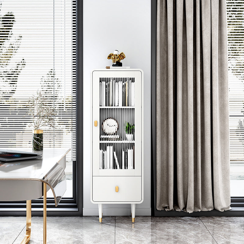 Modern Standard Bookcase Closed Back Bookshelf with Drawer and Door 18.9"L x 11.8"W x 55"H White Clearhalo 'Bookcases' 'furn' 'furn_bookcases' 'Furniture' 'furniture_bookcases' 'kitchen' 'kitchen_bookcases' 'Living Room Furniture' 'Office Furniture' 4670302