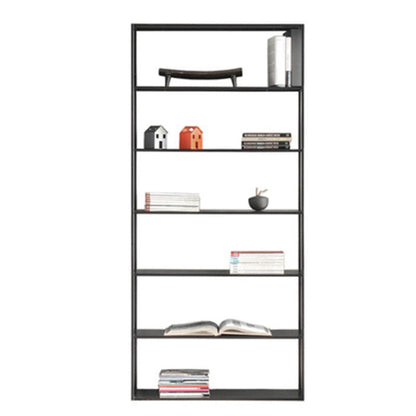 Industrial Style Bookshelf in Black Iron Shelf for Study Room Office with 5 Open Shelves 39"L x 10"W x 71"H Clearhalo 'Bookcases' 'furn' 'furn_bookcases' 'Furniture' 'furniture_bookcases' 'kitchen' 'kitchen_bookcases' 'Living Room Furniture' 'Office Furniture' 4670746