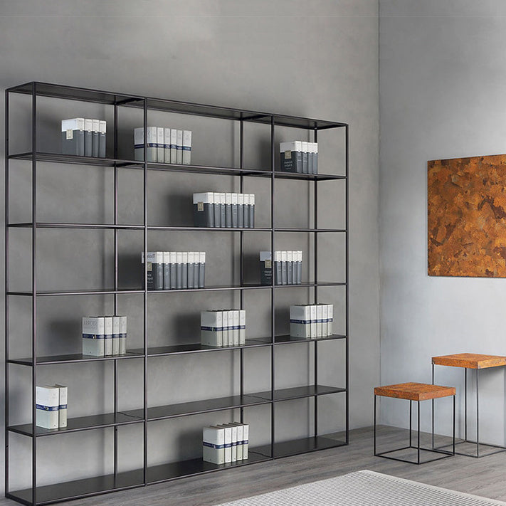 Industrial Style Bookshelf in Black Iron Shelf for Study Room Office with 5 Open Shelves Clearhalo 'Bookcases' 'furn' 'furn_bookcases' 'Furniture' 'furniture_bookcases' 'kitchen' 'kitchen_bookcases' 'Living Room Furniture' 'Office Furniture' 4670749