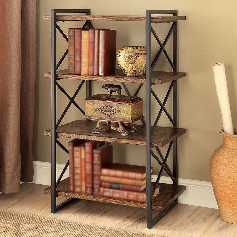 Industrial Open Etagere Bookshelf with Black Iron Frame Solid Wood Shelf 47.2"L x 11.8"W x 53.1"H Clearhalo 'Bookcases' 'furn' 'furn_bookcases' 'Furniture' 'furniture_bookcases' 'kitchen' 'kitchen_bookcases' 'Living Room Furniture' 'Office Furniture' 4670771