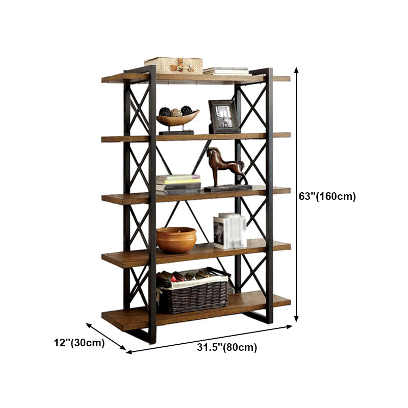 Industrial Open Etagere Bookshelf with Black Iron Frame Solid Wood Shelf Clearhalo 'Bookcases' 'furn' 'furn_bookcases' 'Furniture' 'furniture_bookcases' 'kitchen' 'kitchen_bookcases' 'Living Room Furniture' 'Office Furniture' 4670784