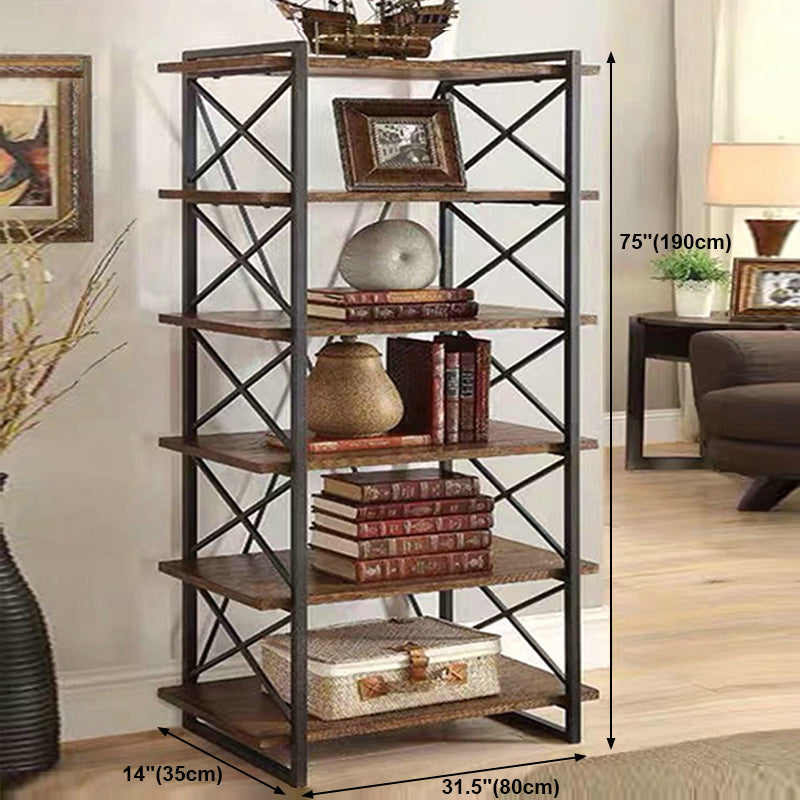 Industrial Open Etagere Bookshelf with Black Iron Frame Solid Wood Shelf Clearhalo 'Bookcases' 'furn' 'furn_bookcases' 'Furniture' 'furniture_bookcases' 'kitchen' 'kitchen_bookcases' 'Living Room Furniture' 'Office Furniture' 4670785