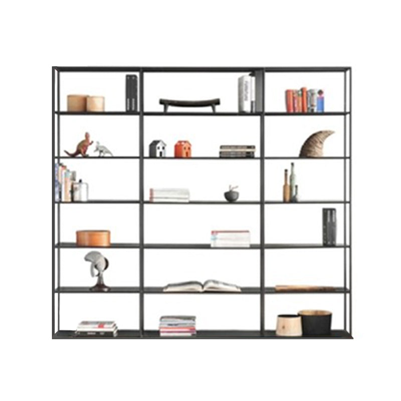 Metal Bookcase Minimalist Book Shelf with Rectangular Shelves 78.7"L x 9.8"W x 70.9"H Black Clearhalo 'Bookcases' 'furn' 'furn_bookcases' 'Furniture' 'furniture_bookcases' 'kitchen' 'kitchen_bookcases' 'Living Room Furniture' 'Office Furniture' 4670796