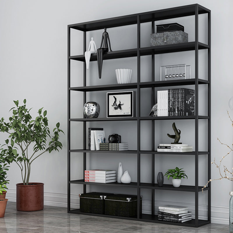 Metal Bookcase Minimalist Book Shelf with Rectangular Shelves 55"L x 10"W x 71"H Black Clearhalo 'Bookcases' 'furn' 'furn_bookcases' 'Furniture' 'furniture_bookcases' 'kitchen' 'kitchen_bookcases' 'Living Room Furniture' 'Office Furniture' 4670803