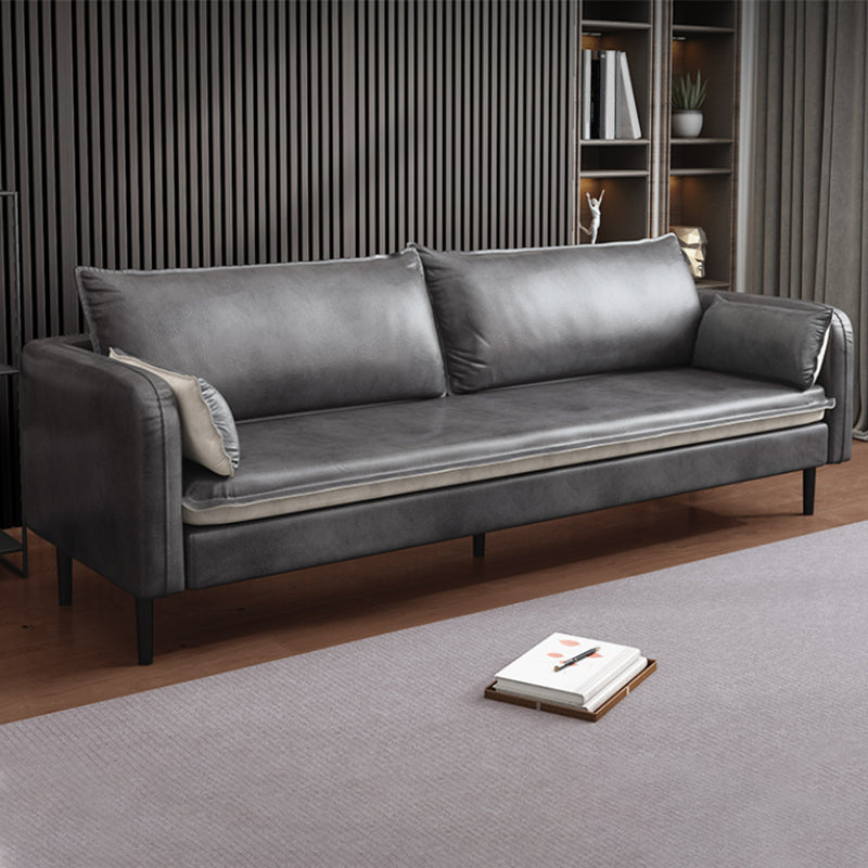 Faux Leather Cushions Sofa 3-Seat 30.7" High Square Arm Loveseat 55"L x 31"W x 26"H Dark Gray Clearhalo 'furn' 'furn_sofas' 'Furniture' 'furniture_sofas' 'kitchen' 'kitchen_sofas' 'Living Room Furniture' 'Sofa' 'sofas' 4670821
