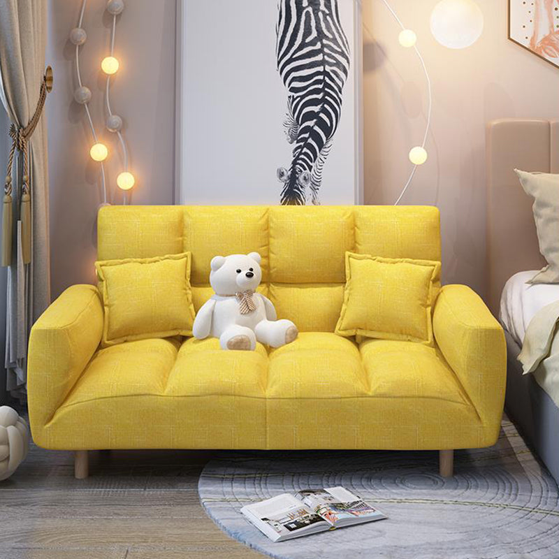 Modern Fabric Square Arm Sofa Standard Biscuit Back 4 Wood Legs Sofa Yellow 29.5"H x 63"L x 18"W Clearhalo 'Furniture' 'furniture_sofas' 'kitchen' 'kitchen_sofas' 'Living Room Furniture' 'Sofa' 'sofas' 4670835