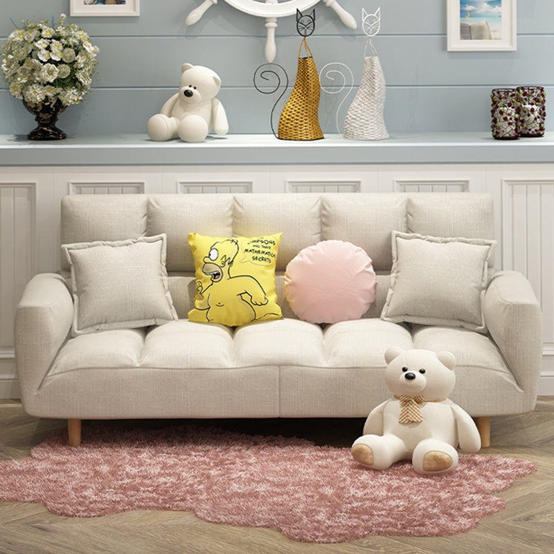 Modern Fabric Square Arm Sofa Standard Biscuit Back 4 Wood Legs Sofa Off-White 26"H x 45"L x 18"W Clearhalo 'Furniture' 'furniture_sofas' 'kitchen' 'kitchen_sofas' 'Living Room Furniture' 'Sofa' 'sofas' 4670836