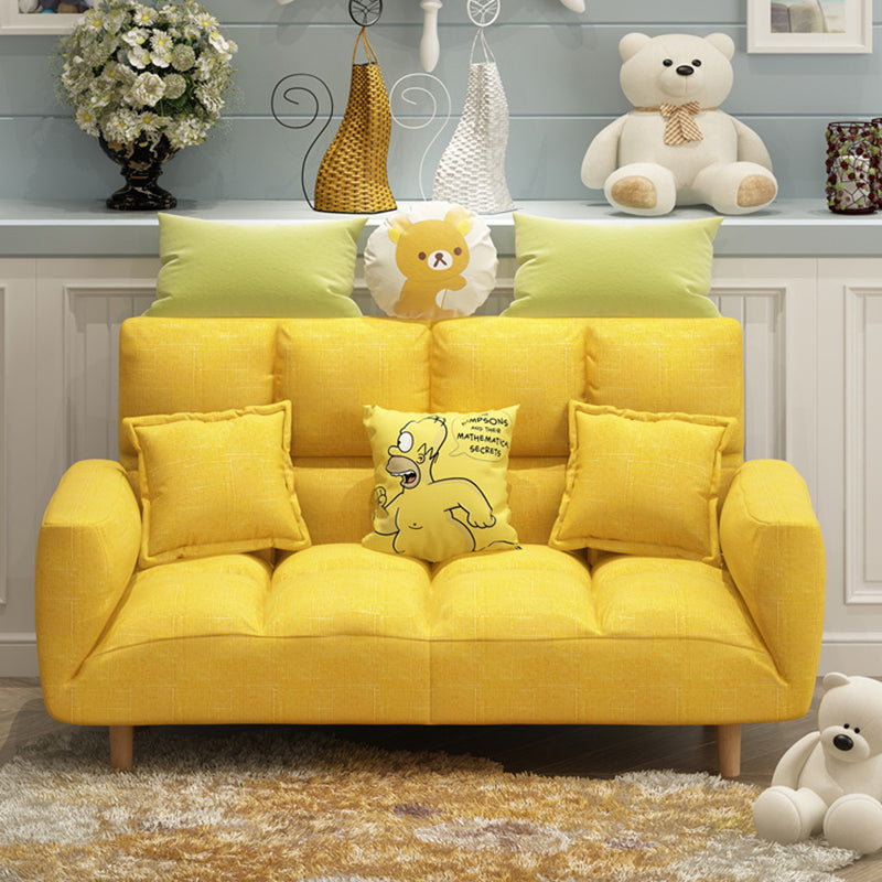 Modern Fabric Square Arm Sofa Standard Biscuit Back 4 Wood Legs Sofa Yellow 26"H x 45"L x 18"W Clearhalo 'Furniture' 'furniture_sofas' 'kitchen' 'kitchen_sofas' 'Living Room Furniture' 'Sofa' 'sofas' 4670839