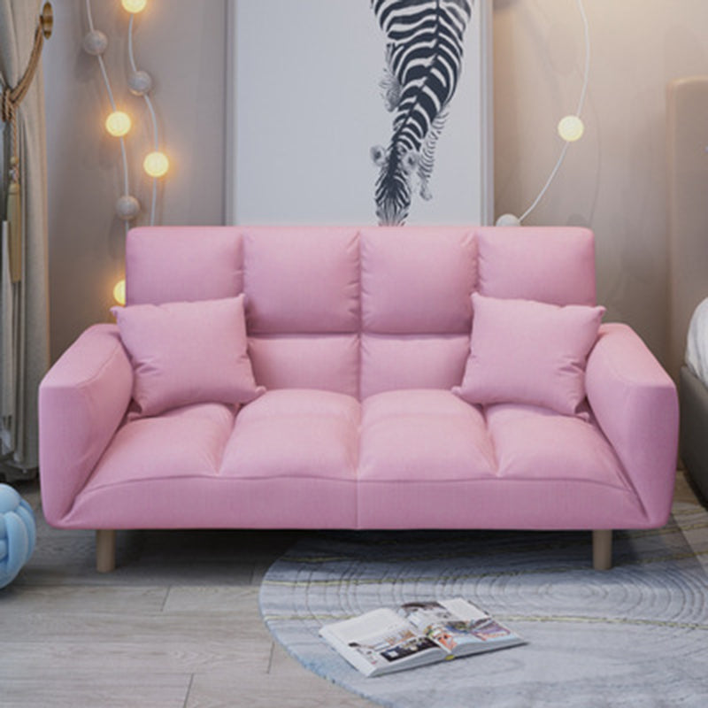 Modern Fabric Square Arm Sofa Standard Biscuit Back 4 Wood Legs Sofa Pink Clearhalo 'Furniture' 'furniture_sofas' 'kitchen' 'kitchen_sofas' 'Living Room Furniture' 'Sofa' 'sofas' 4670841