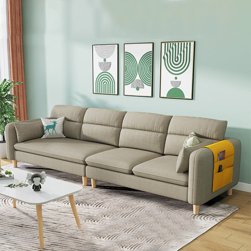 4-Seater Square Arm Sofa 92.1"/106.3" Wide Cushions Extra Long Slipcovered Sofa Gray-Khaki Clearhalo 'furn' 'furn_sofas' 'Furniture' 'furniture_sofas' 'kitchen' 'kitchen_sofas' 'Living Room Furniture' 'Sofa' 'sofas' 4670857
