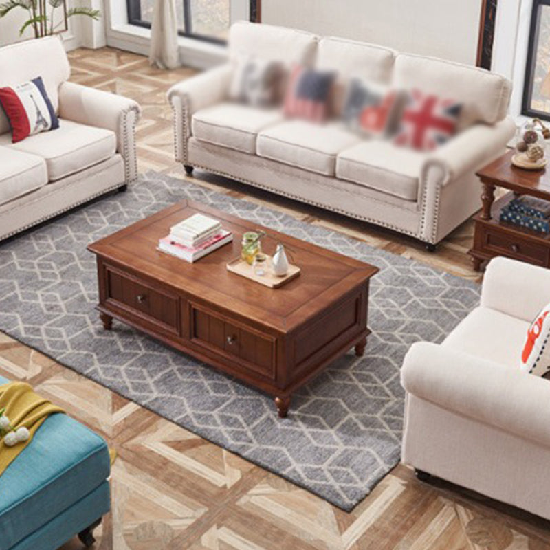 21.65"D Country Linen/Faux Leather Rolled Arm Sofa with Nailed Clearhalo 'furn' 'furn_sofas' 'Furniture' 'furniture_sofas' 'kitchen' 'kitchen_sofas' 'Living Room Furniture' 'Sofa' 'sofas' 4670883