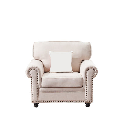 21.65"D Country Linen/Faux Leather Rolled Arm Sofa with Nailed 39"L x 35.5"W x 35.5"H Clearhalo 'furn' 'furn_sofas' 'Furniture' 'furniture_sofas' 'kitchen' 'kitchen_sofas' 'Living Room Furniture' 'Sofa' 'sofas' 4670884