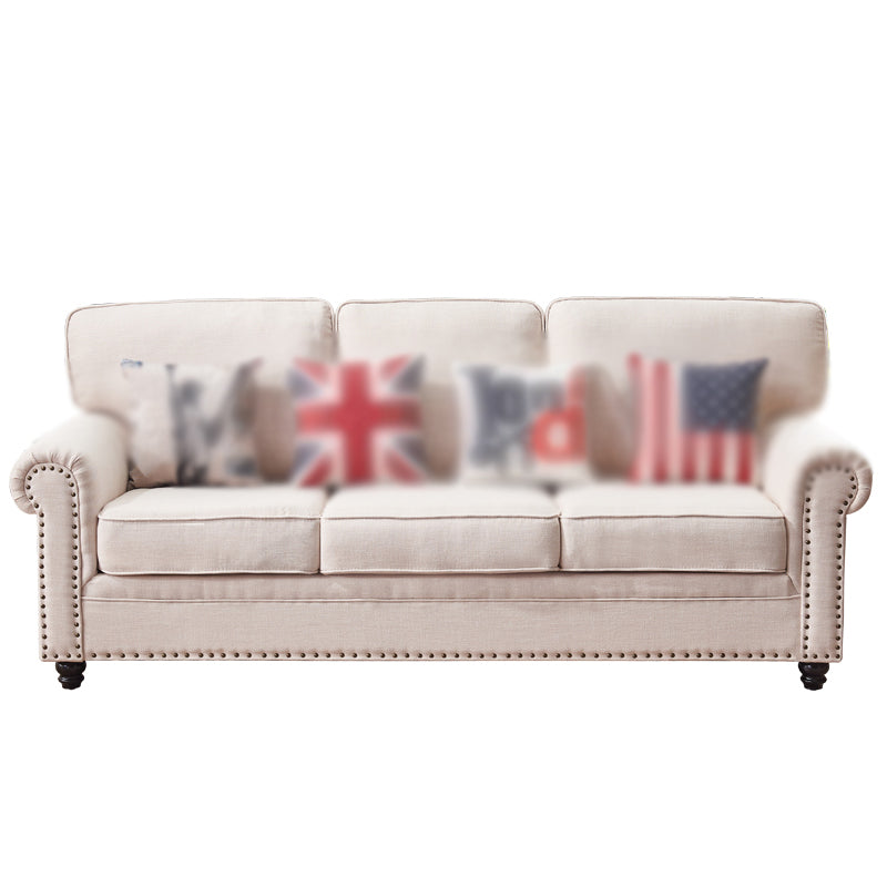 21.65"D Country Linen/Faux Leather Rolled Arm Sofa with Nailed 83"L x 35.5"W x 35.5"H Faux Leather Clearhalo 'furn' 'furn_sofas' 'Furniture' 'furniture_sofas' 'kitchen' 'kitchen_sofas' 'Living Room Furniture' 'Sofa' 'sofas' 4670886