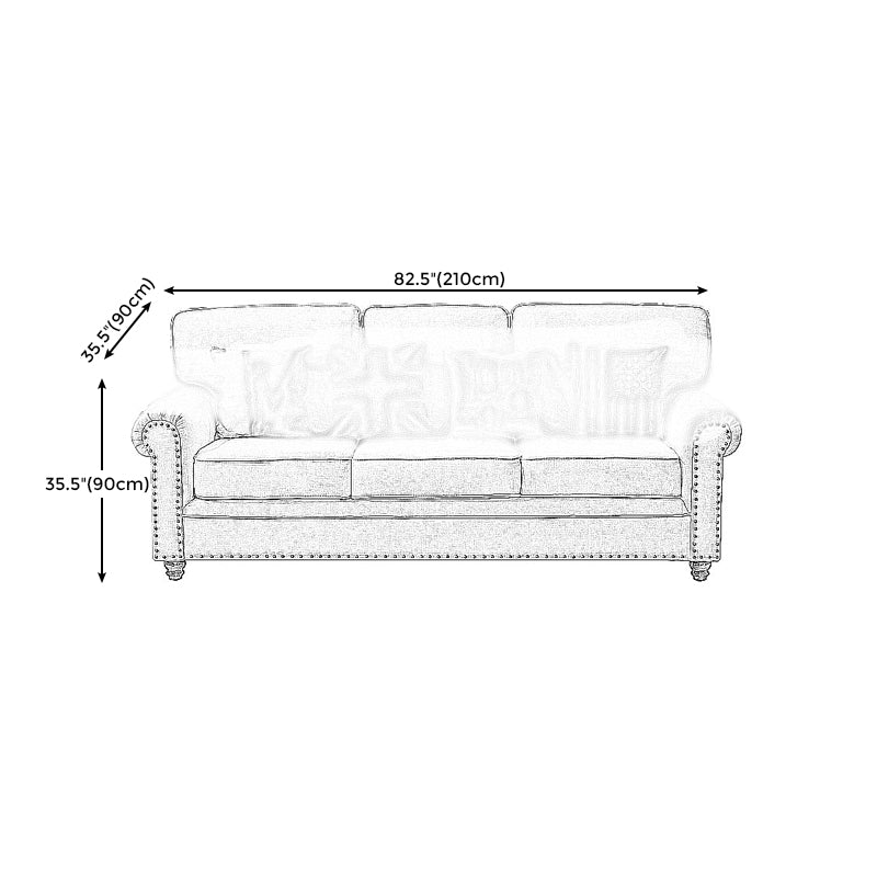 21.65"D Country Linen/Faux Leather Rolled Arm Sofa with Nailed Clearhalo 'furn' 'furn_sofas' 'Furniture' 'furniture_sofas' 'kitchen' 'kitchen_sofas' 'Living Room Furniture' 'Sofa' 'sofas' 4670891