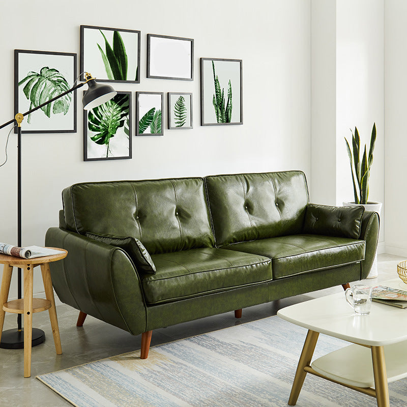 Contemporary Faux Leather Sofa Flared Arm Button-tufted Loose Back Sofa for Living Room Green Clearhalo 'furn' 'furn_sofas' 'Furniture' 'furniture_sofas' 'kitchen' 'kitchen_sofas' 'Living Room Furniture' 'Sofa' 'sofas' 4670913