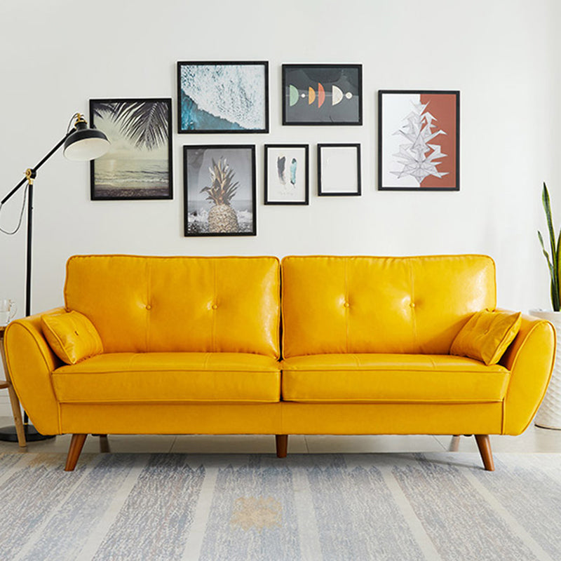 Contemporary Faux Leather Sofa Flared Arm Button-tufted Loose Back Sofa for Living Room 73"L x 33"W x 33.5"H Yellow Clearhalo 'furn' 'furn_sofas' 'Furniture' 'furniture_sofas' 'kitchen' 'kitchen_sofas' 'Living Room Furniture' 'Sofa' 'sofas' 4670914