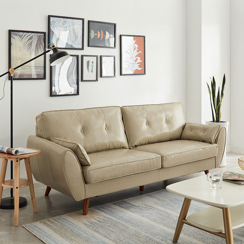 Contemporary Faux Leather Sofa Flared Arm Button-tufted Loose Back Sofa for Living Room Beige Clearhalo 'furn' 'furn_sofas' 'Furniture' 'furniture_sofas' 'kitchen' 'kitchen_sofas' 'Living Room Furniture' 'Sofa' 'sofas' 4670918