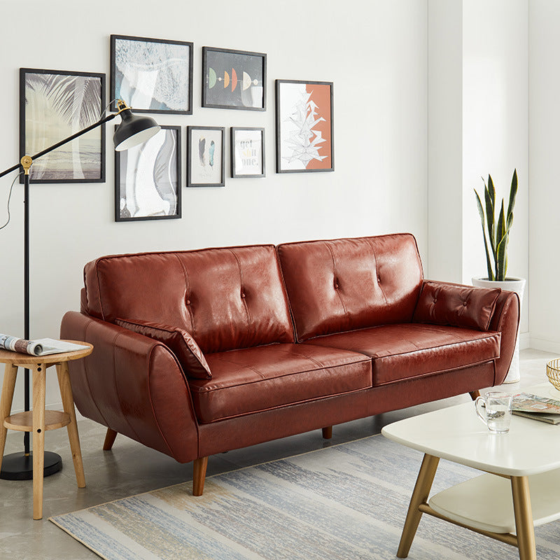 Contemporary Faux Leather Sofa Flared Arm Button-tufted Loose Back Sofa for Living Room Camel Clearhalo 'furn' 'furn_sofas' 'Furniture' 'furniture_sofas' 'kitchen' 'kitchen_sofas' 'Living Room Furniture' 'Sofa' 'sofas' 4670923