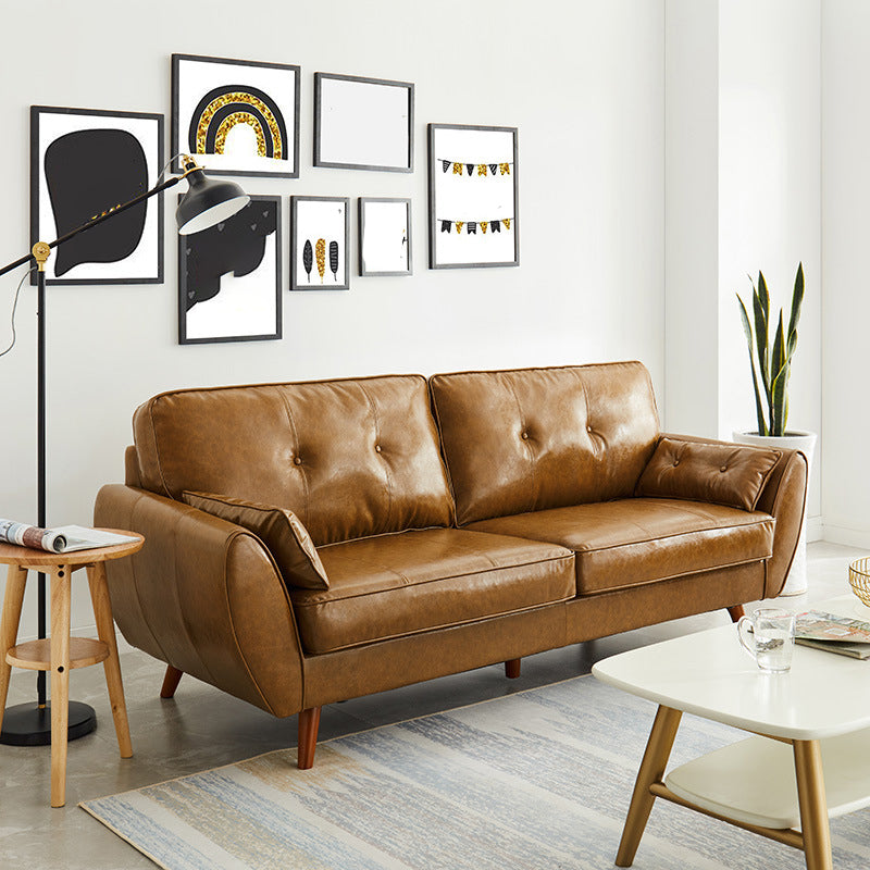 Contemporary Faux Leather Sofa Flared Arm Button-tufted Loose Back Sofa for Living Room Brown Clearhalo 'furn' 'furn_sofas' 'Furniture' 'furniture_sofas' 'kitchen' 'kitchen_sofas' 'Living Room Furniture' 'Sofa' 'sofas' 4670924