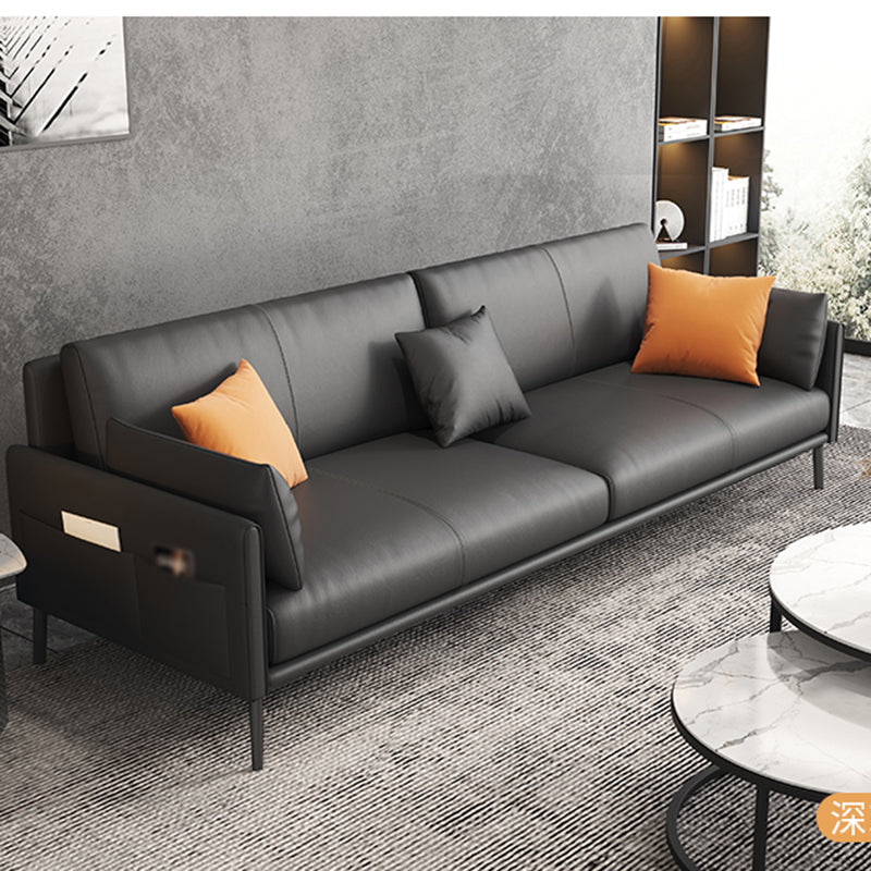 32.28" H Scandinavian Standard Square Arm Sofa with Pillow Back in Brown Finish 106"L x 33"W x 32"H Faux Leather Clearhalo 'furn' 'furn_sofas' 'Furniture' 'furniture_sofas' 'kitchen' 'kitchen_sofas' 'Living Room Furniture' 'Sofa' 'sofas' 4670928