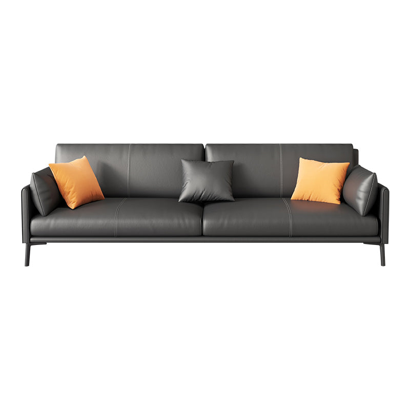 32.28" H Scandinavian Standard Square Arm Sofa with Pillow Back in Brown Finish 83"L x 33"W x 32"H Genuine Leather Clearhalo 'furn' 'furn_sofas' 'Furniture' 'furniture_sofas' 'kitchen' 'kitchen_sofas' 'Living Room Furniture' 'Sofa' 'sofas' 4670932