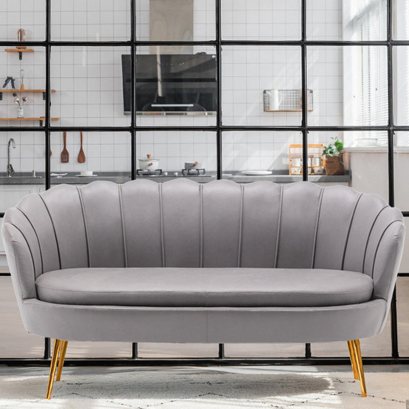 30.7"H Scandinavian Velvet/ Faux Leather Armless Curved Loveseat Sofa Grey Velvet Clearhalo 'furn' 'furn_sofas' 'Furniture' 'furniture_sofas' 'kitchen' 'kitchen_sofas' 'Living Room Furniture' 'Sofa' 'sofas' 4670969