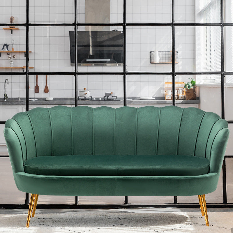 30.7"H Scandinavian Velvet/ Faux Leather Armless Curved Loveseat Sofa Blackish Green Velvet Clearhalo 'furn' 'furn_sofas' 'Furniture' 'furniture_sofas' 'kitchen' 'kitchen_sofas' 'Living Room Furniture' 'Sofa' 'sofas' 4670972