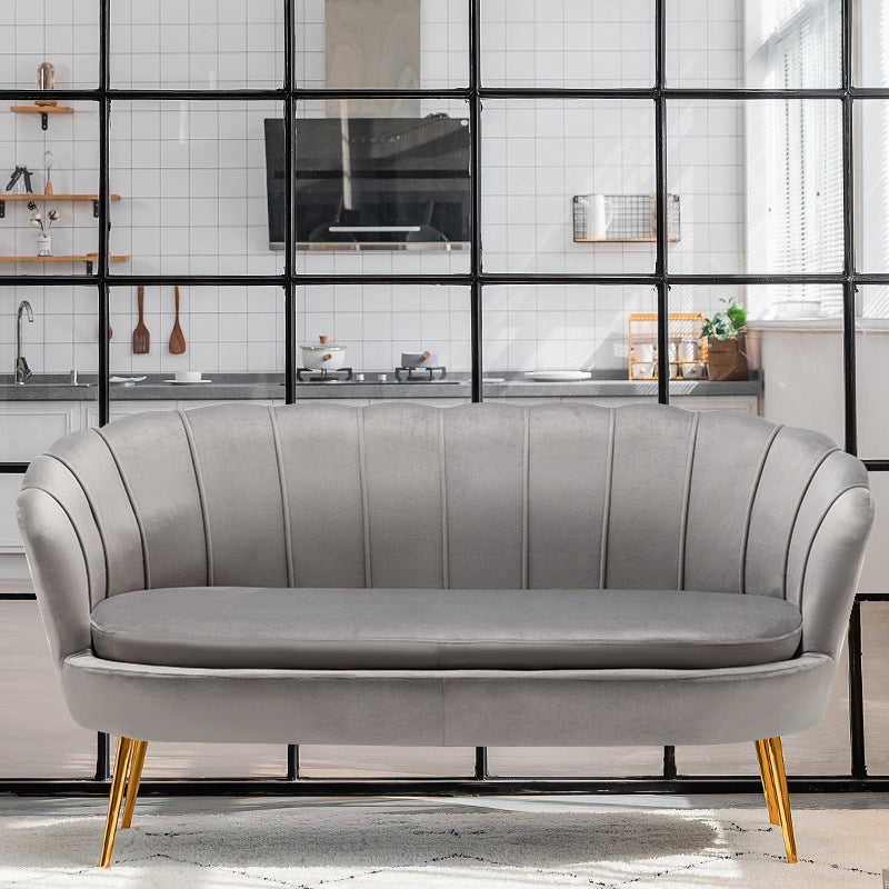 30.7"H Scandinavian Velvet/ Faux Leather Armless Curved Loveseat Sofa Grey Faux Leather Clearhalo 'furn' 'furn_sofas' 'Furniture' 'furniture_sofas' 'kitchen' 'kitchen_sofas' 'Living Room Furniture' 'Sofa' 'sofas' 4670974