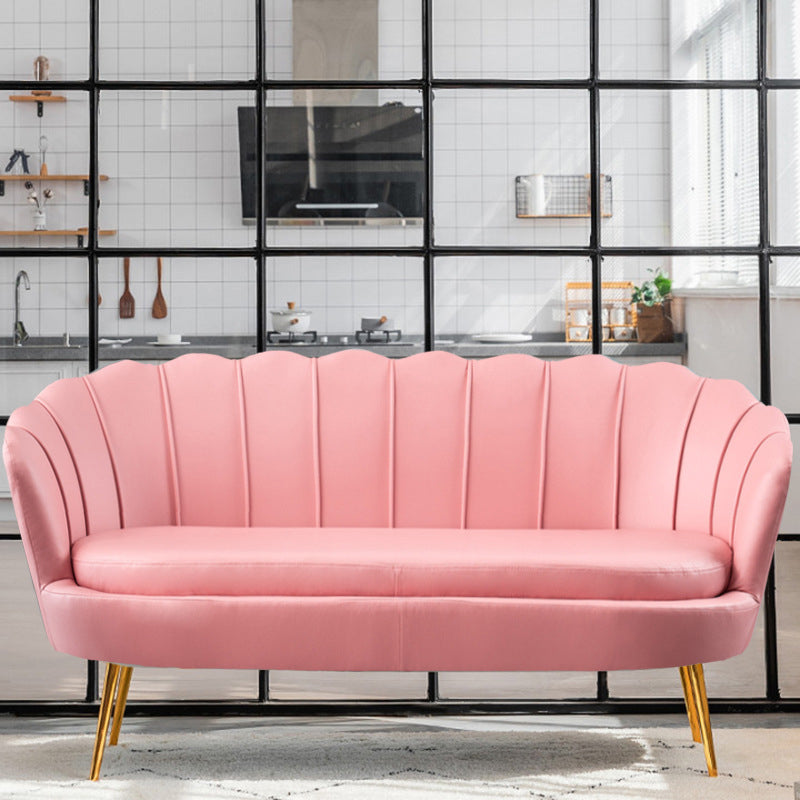 30.7"H Scandinavian Velvet/ Faux Leather Armless Curved Loveseat Sofa Pink Faux Leather Clearhalo 'furn' 'furn_sofas' 'Furniture' 'furniture_sofas' 'kitchen' 'kitchen_sofas' 'Living Room Furniture' 'Sofa' 'sofas' 4670976