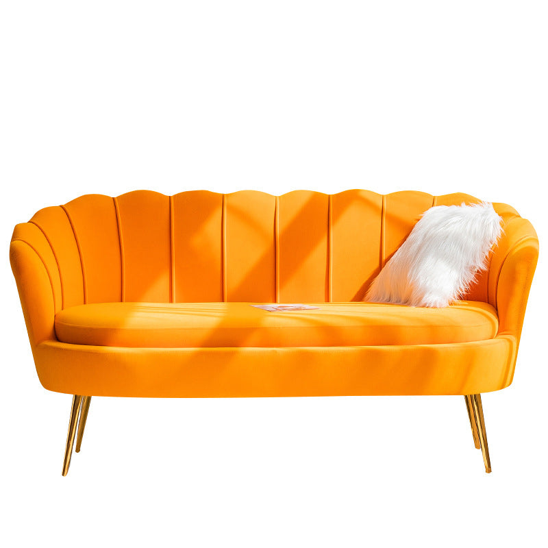 30.7"H Scandinavian Velvet/ Faux Leather Armless Curved Loveseat Sofa Orange Velvet Clearhalo 'furn' 'furn_sofas' 'Furniture' 'furniture_sofas' 'kitchen' 'kitchen_sofas' 'Living Room Furniture' 'Sofa' 'sofas' 4670977