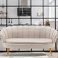 30.7"H Scandinavian Velvet/ Faux Leather Armless Curved Loveseat Sofa Off-White Faux Leather Clearhalo 'furn' 'furn_sofas' 'Furniture' 'furniture_sofas' 'kitchen' 'kitchen_sofas' 'Living Room Furniture' 'Sofa' 'sofas' 4670978