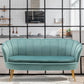 30.7"H Scandinavian Velvet/ Faux Leather Armless Curved Loveseat Sofa Pea Green Velvet Clearhalo 'furn' 'furn_sofas' 'Furniture' 'furniture_sofas' 'kitchen' 'kitchen_sofas' 'Living Room Furniture' 'Sofa' 'sofas' 4670981