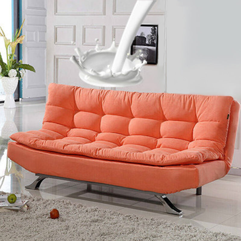 74.80" W √ó 33.46" D √ó 35.43" H Biscuit Back Velvet Armless Sofa with Foldable Orange Clearhalo 'furn' 'furn_sofas' 'Furniture' 'furniture_sofas' 'kitchen' 'kitchen_sofas' 'Living Room Furniture' 'Sofa' 'sofas' 4671027