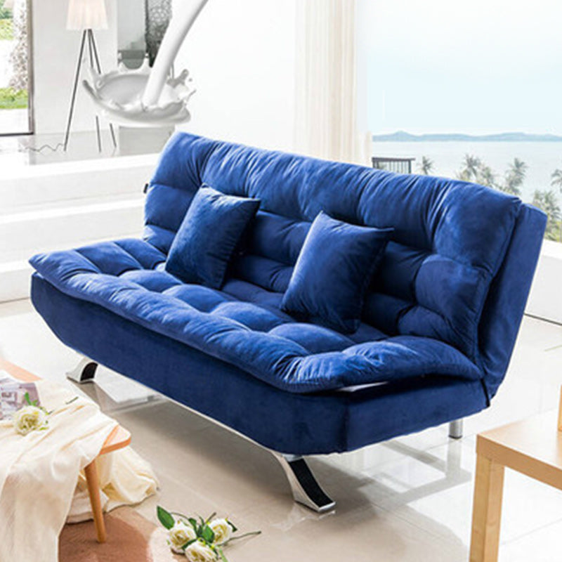 74.80" W √ó 33.46" D √ó 35.43" H Biscuit Back Velvet Armless Sofa with Foldable Blue Clearhalo 'furn' 'furn_sofas' 'Furniture' 'furniture_sofas' 'kitchen' 'kitchen_sofas' 'Living Room Furniture' 'Sofa' 'sofas' 4671031
