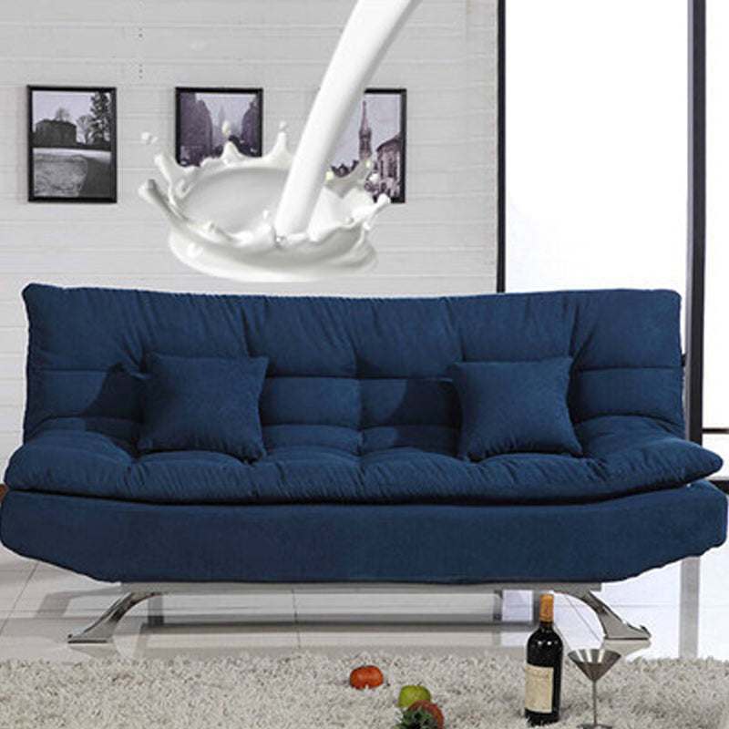 74.80" W √ó 33.46" D √ó 35.43" H Biscuit Back Velvet Armless Sofa with Foldable Ocean Blue Clearhalo 'furn' 'furn_sofas' 'Furniture' 'furniture_sofas' 'kitchen' 'kitchen_sofas' 'Living Room Furniture' 'Sofa' 'sofas' 4671033