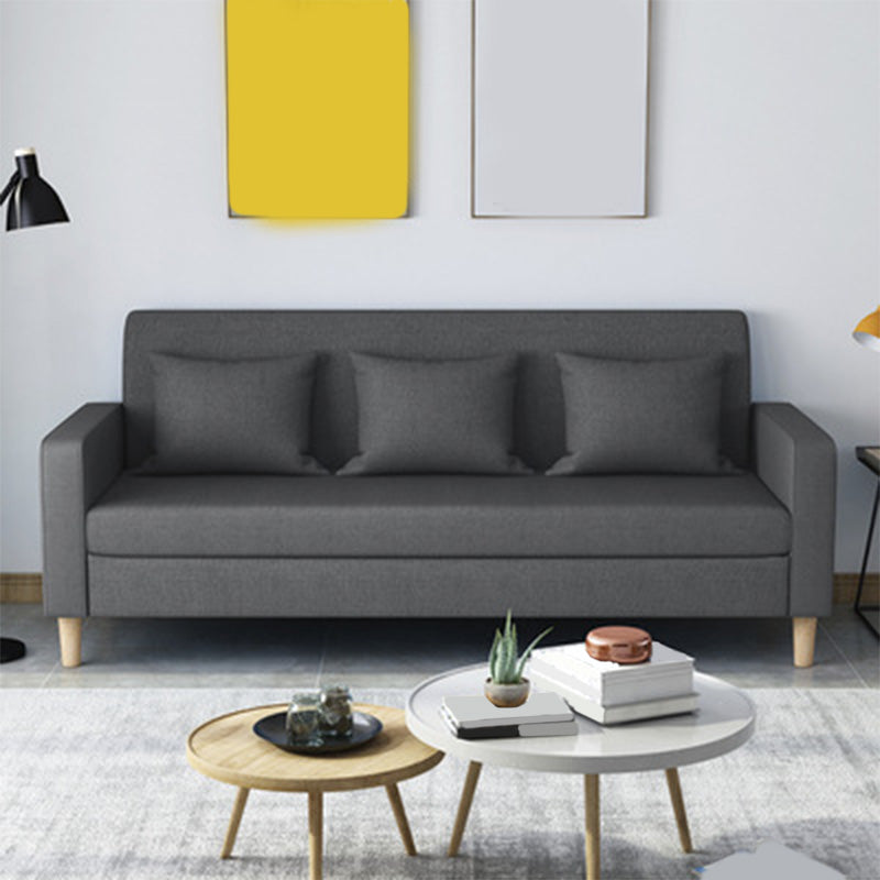 3-Seater Square Arm Sofa Scandinavian 59.06"/70.87" Linen Sofa with Pillows Dark Gray Clearhalo 'furn' 'furn_sofas' 'Furniture' 'furniture_sofas' 'kitchen' 'kitchen_sofas' 'Living Room Furniture' 'Sofa' 'sofas' 4671074