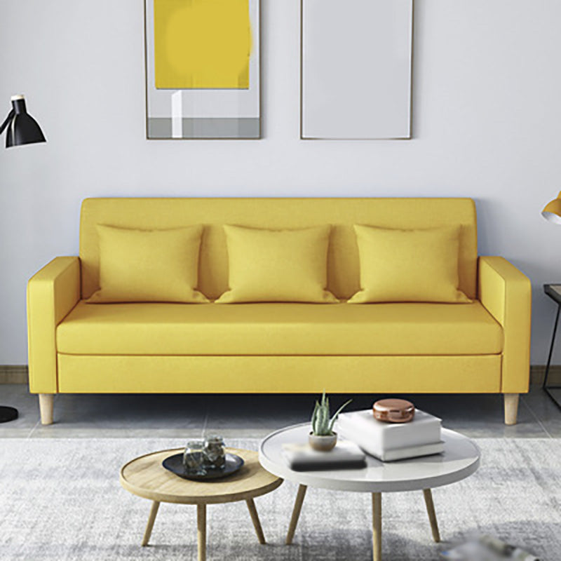 3-Seater Square Arm Sofa Scandinavian 59.06"/70.87" Linen Sofa with Pillows Yellow Clearhalo 'furn' 'furn_sofas' 'Furniture' 'furniture_sofas' 'kitchen' 'kitchen_sofas' 'Living Room Furniture' 'Sofa' 'sofas' 4671083
