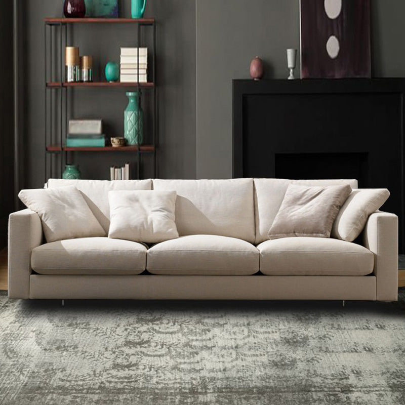 Square Armrest Latex/sponge Upholstery Filled Wood Base Off-white Rectangular Sofa 94.5"L x 35"W x 27"H Sponge Clearhalo 'furn' 'furn_sofas' 'Furniture' 'furniture_sofas' 'kitchen' 'kitchen_sofas' 'Living Room Furniture' 'Sofa' 'sofas' 4671114
