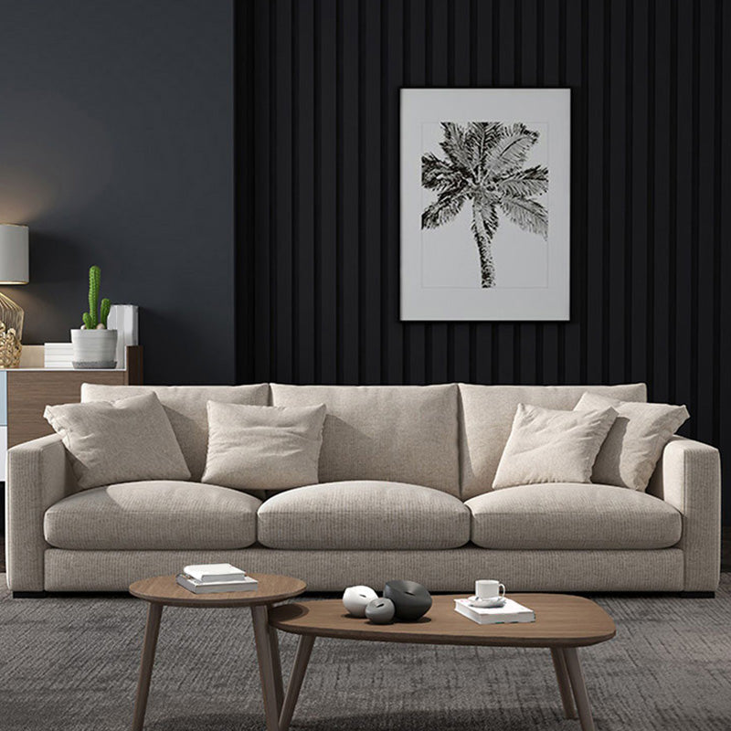 Square Armrest Latex/sponge Upholstery Filled Wood Base Off-white Rectangular Sofa 94.5"L x 35"W x 27"H Latex Clearhalo 'furn' 'furn_sofas' 'Furniture' 'furniture_sofas' 'kitchen' 'kitchen_sofas' 'Living Room Furniture' 'Sofa' 'sofas' 4671123