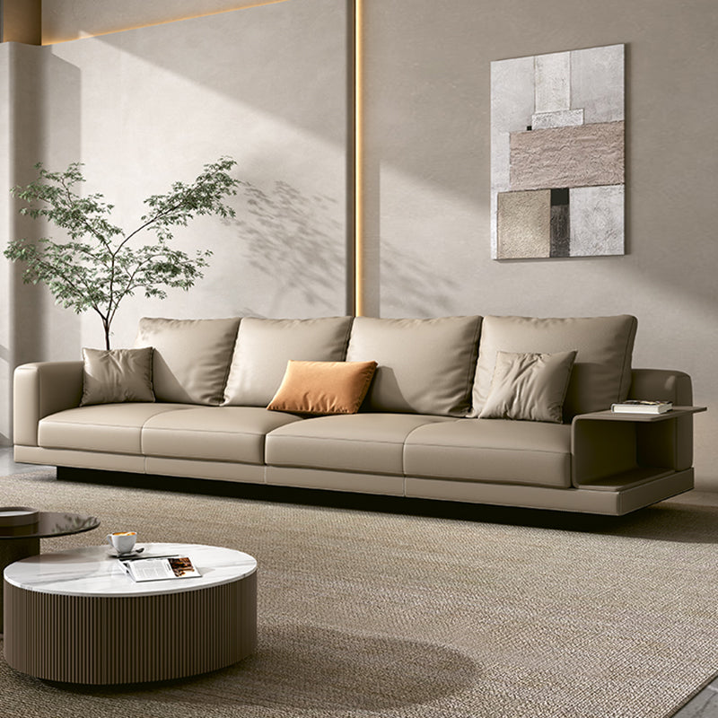 Contemporary Genuine Leather Square Arm Standard Sofa with Bolster Pillows 150''L x26"W x 39"H Clearhalo 'furn' 'furn_sofas' 'Furniture' 'furniture_sofas' 'kitchen' 'kitchen_sofas' 'Living Room Furniture' 'Sofa' 'sofas' 4671152