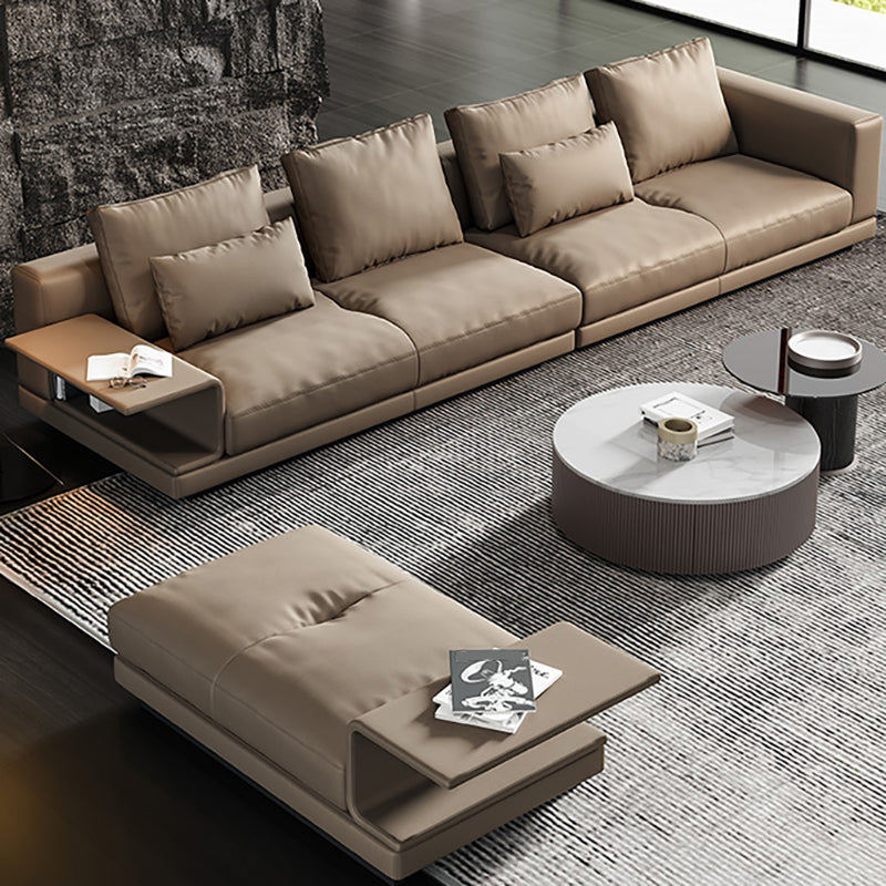 Contemporary Genuine Leather Square Arm Standard Sofa with Bolster Pillows Clearhalo 'furn' 'furn_sofas' 'Furniture' 'furniture_sofas' 'kitchen' 'kitchen_sofas' 'Living Room Furniture' 'Sofa' 'sofas' 4671154