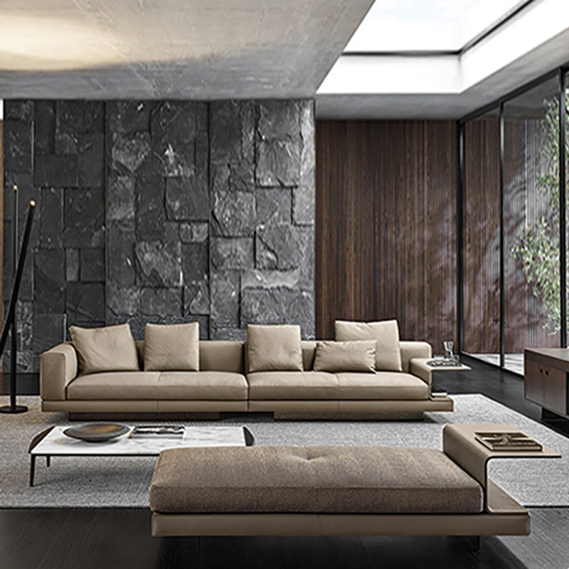 Contemporary Genuine Leather Square Arm Standard Sofa with Bolster Pillows Clearhalo 'furn' 'furn_sofas' 'Furniture' 'furniture_sofas' 'kitchen' 'kitchen_sofas' 'Living Room Furniture' 'Sofa' 'sofas' 4671155