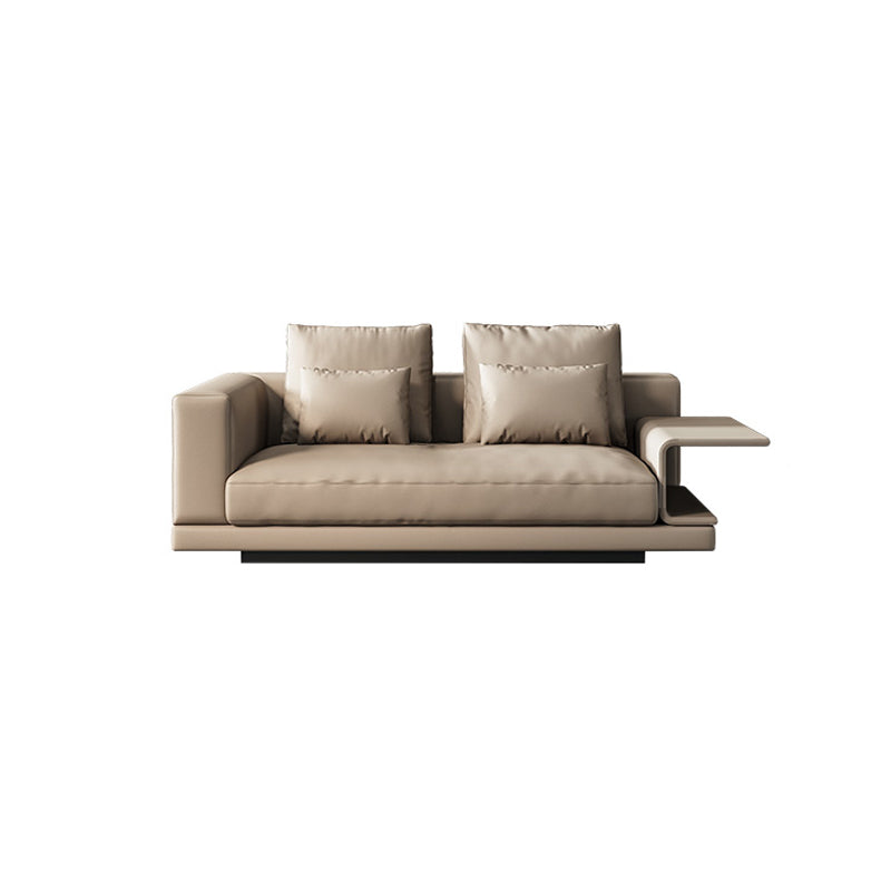 Contemporary Genuine Leather Square Arm Standard Sofa with Bolster Pillows 79''L x26"W x 39"H Clearhalo 'furn' 'furn_sofas' 'Furniture' 'furniture_sofas' 'kitchen' 'kitchen_sofas' 'Living Room Furniture' 'Sofa' 'sofas' 4671159