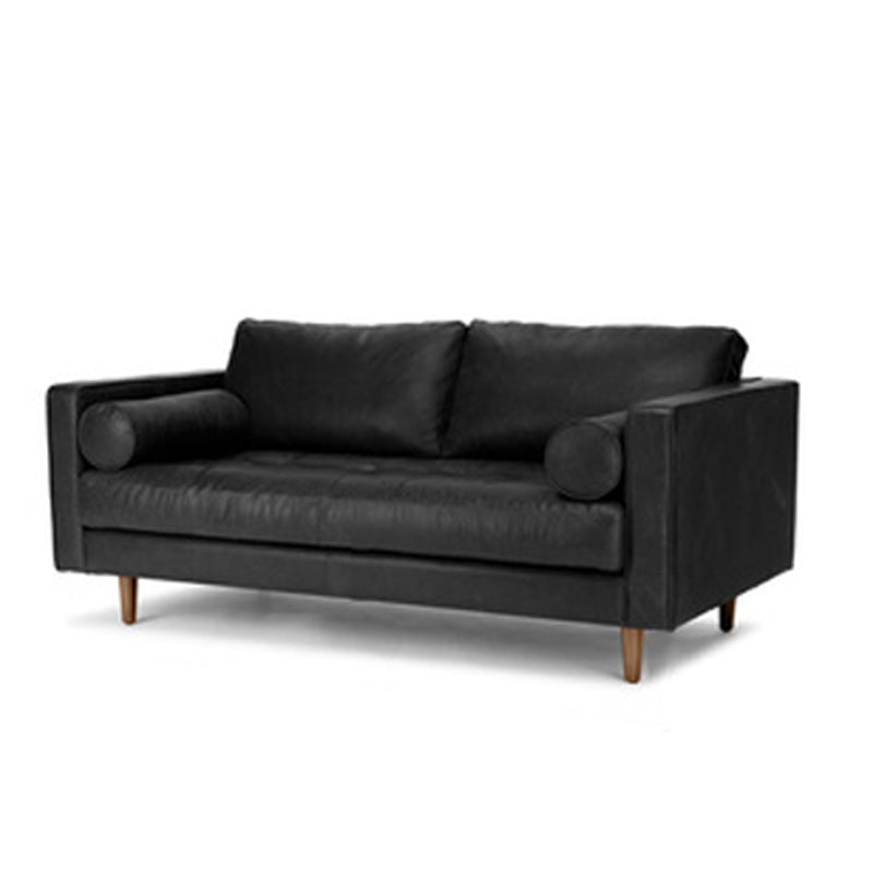 Faux Leather Modern Sofa 37.7"W Square Arm Sofa with 2 Pillows for Living Room Black Clearhalo 'furn' 'furn_sofas' 'Furniture' 'furniture_sofas' 'kitchen' 'kitchen_sofas' 'Living Room Furniture' 'Sofa' 'sofas' 4671174