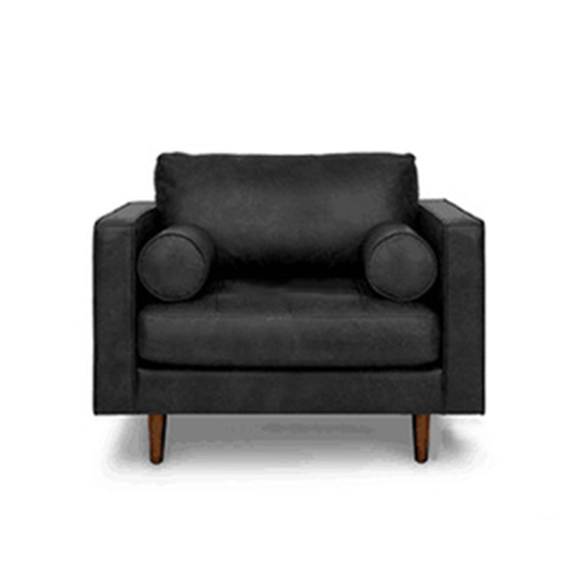 Faux Leather Modern Sofa 37.7"W Square Arm Sofa with 2 Pillows for Living Room 39"L x 37.5"W x 33.5"H Black Clearhalo 'furn' 'furn_sofas' 'Furniture' 'furniture_sofas' 'kitchen' 'kitchen_sofas' 'Living Room Furniture' 'Sofa' 'sofas' 4671175