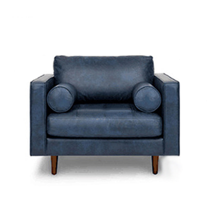 Faux Leather Modern Sofa 37.7"W Square Arm Sofa with 2 Pillows for Living Room 39"L x 37.5"W x 33.5"H Blue Clearhalo 'furn' 'furn_sofas' 'Furniture' 'furniture_sofas' 'kitchen' 'kitchen_sofas' 'Living Room Furniture' 'Sofa' 'sofas' 4671179