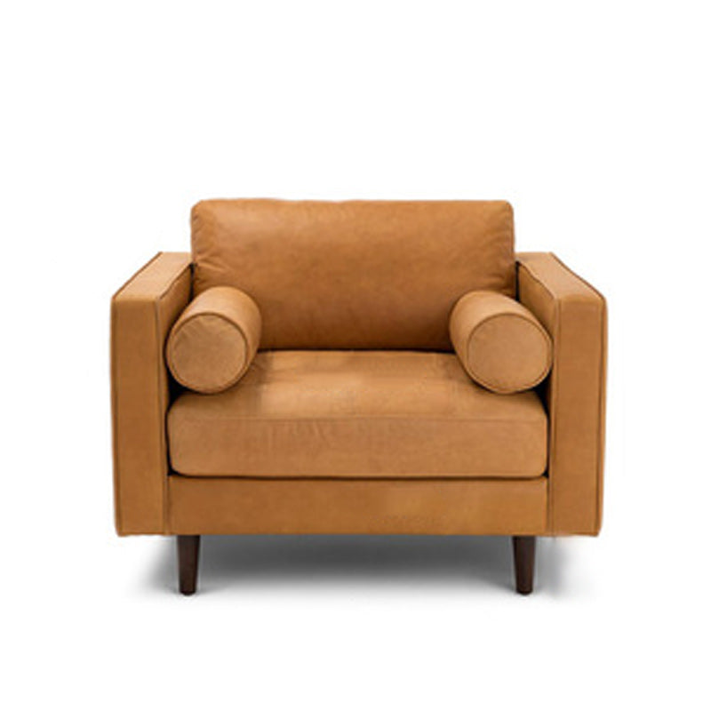 Faux Leather Modern Sofa 37.7"W Square Arm Sofa with 2 Pillows for Living Room 39"L x 37.5"W x 33.5"H Light Brown Clearhalo 'furn' 'furn_sofas' 'Furniture' 'furniture_sofas' 'kitchen' 'kitchen_sofas' 'Living Room Furniture' 'Sofa' 'sofas' 4671181