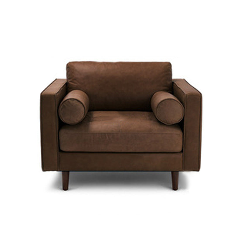 Faux Leather Modern Sofa 37.7"W Square Arm Sofa with 2 Pillows for Living Room 39"L x 37.5"W x 33.5"H Dark Brown Clearhalo 'furn' 'furn_sofas' 'Furniture' 'furniture_sofas' 'kitchen' 'kitchen_sofas' 'Living Room Furniture' 'Sofa' 'sofas' 4671188